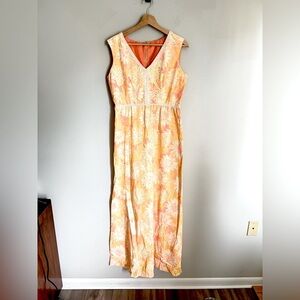 Vintage 70s floral lace maxi dress pastel pink orange yellow